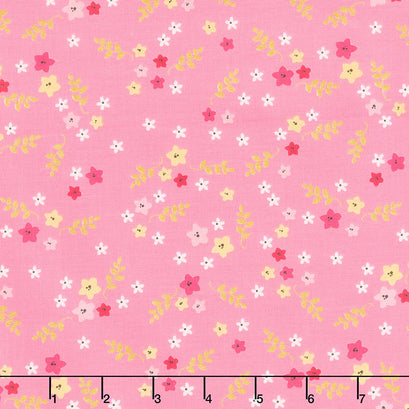 Stardust - Tiny Floral Pink Metallic Yardage