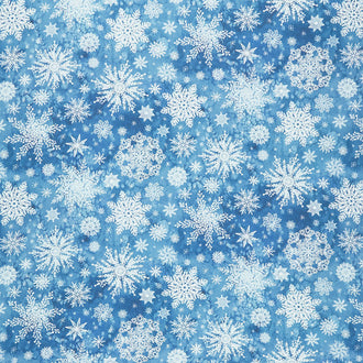 Starflower Christmas - Snowflake Blue Yardage