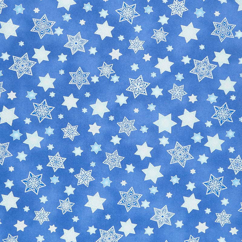 Stars of Light - Large Stars Blue Metallic Yardage