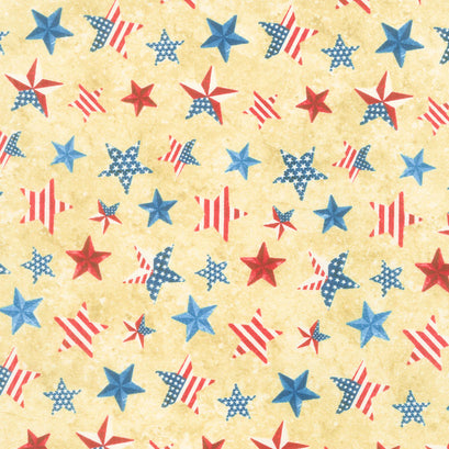 Stonehenge Stars and Stripes 10th Anniversary Collection - Multi Star Beige Yardage