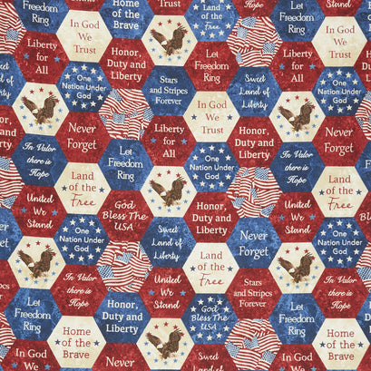 Stonehenge Stars and Stripes VII - Big American Hexies Navy Multi Yardage