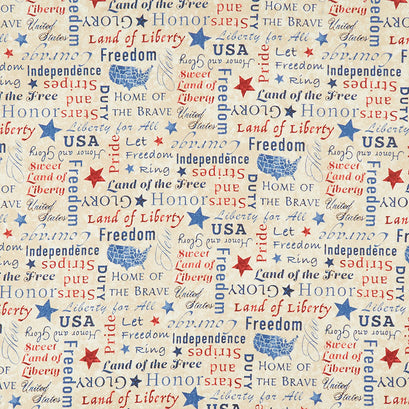 Stonehenge Stars and Stripes VIII - Inspirational Words Beige Multi Yardage