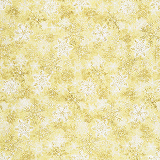 Stonehenge White Christmas - Snowflakes Gold Metallic Yardage