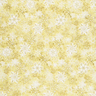 Stonehenge White Christmas - Snowflakes Gold Metallic Yardage