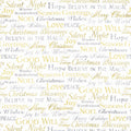 Stonehenge White Christmas - Words Neutral Gold Metallic Yardage