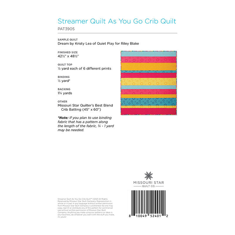 Streamer Quilt As You Go Crib Quilt Pattern by Missouri Star