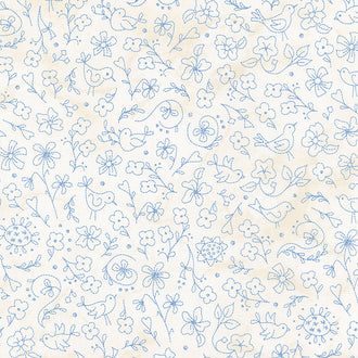 Summertime - Birds & Flowers Cream Blue Yardage
