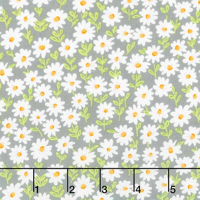 Sunny Bee - Daisies Grey Yardage
