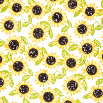 Sunny Bee - Sunflowers White Yardage