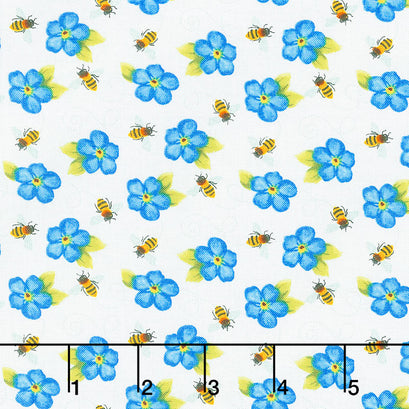 Sunny Sunflowers - Tossed Bees and Flowers Multi Yardage