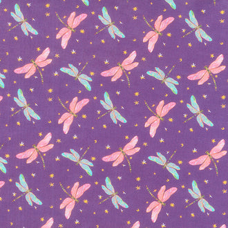 Swan Lake - Dragonflies Purple Digitally Printed Yardage