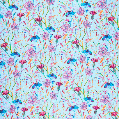 Swan Lake - Floral Allover Light Blue Digitally Printed Yardage