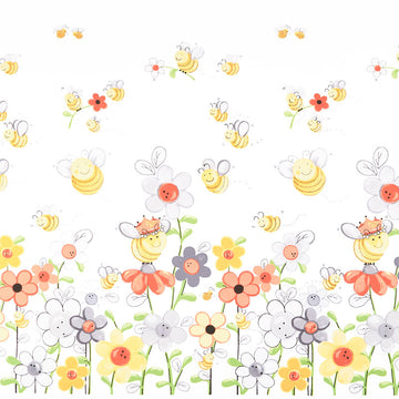 Sweet Bees - Double Border White Yardage