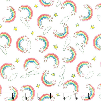 Sweet World - Rainbow Toss White Yardage