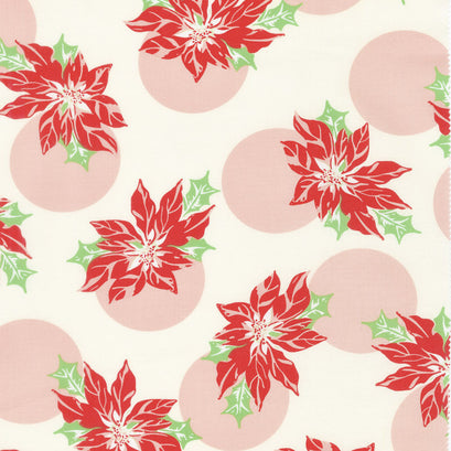 Swell Christmas - Poinsettia Polka Dot Cream Yardage