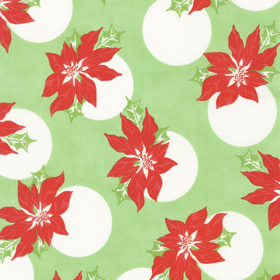 Swell Christmas - Poinsettia Polka Dot Green Yardage