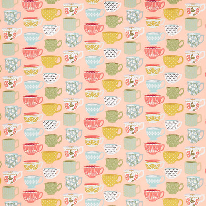 Tea with Bea - Tea Cups Tea Time Blush Yardage
