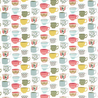 Tea with Bea - Tea Cups White Yardage