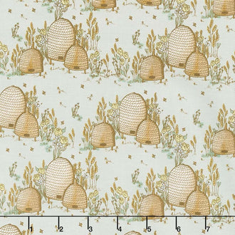 Tell the Bees - Bee Hives Grey Yardage