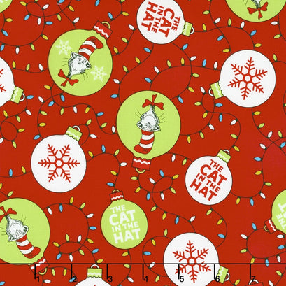 The Cat in the Hat Christmas - Cat Ornaments Red Yardage