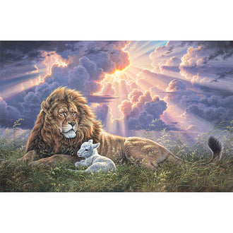 The Lion and the Lamb - Blue Multi Panel