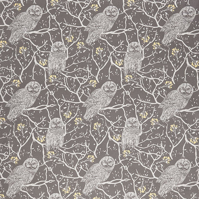 Through the Woods - Owl Main Charcoal Yardage