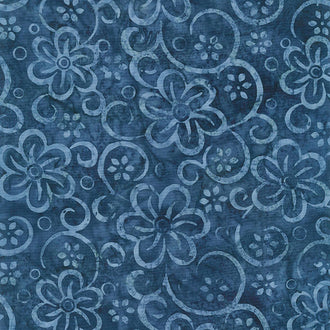 Tonga Batiks - Blue Moon Pretty Flowers Cobalt Yardage