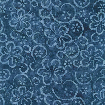 Tonga Batiks - Blue Moon Pretty Flowers Cobalt Yardage