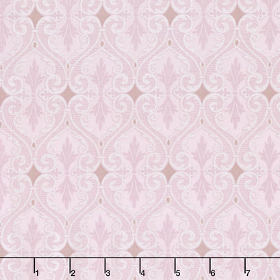 Totally Tulips - Pink & Grey Damask Pink Pearlized Yardage