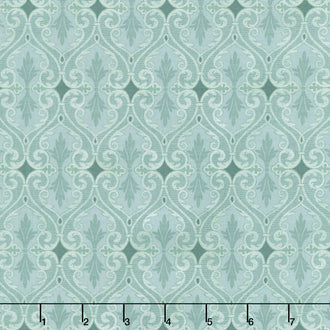 Totally Tulips - Teal Damask Dark Teal Pearlized Yardage