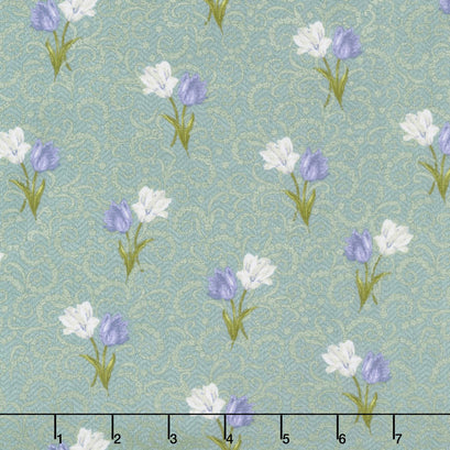 Totally Tulips - Teal Tulip Twirl Dark Teal Pearlized Yardage