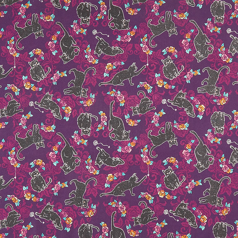 Totally Twilight - Cats Plum Metallic Yardage