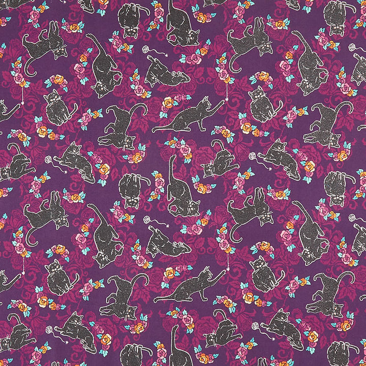 Totally Twilight - Cats Plum Metallic Yardage