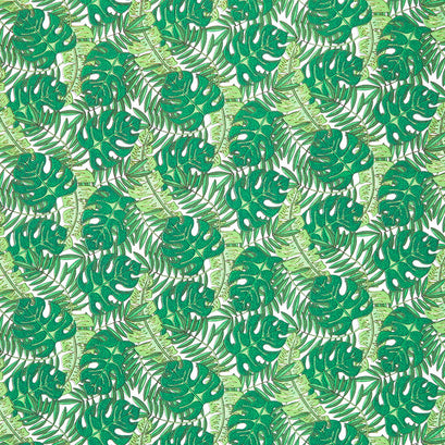 Tropical Flair - Leaf Toss White Yardage