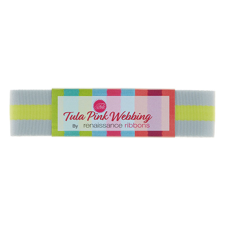 Tula Pink 1 1/2" Webbing - Grey and Neon Yellow