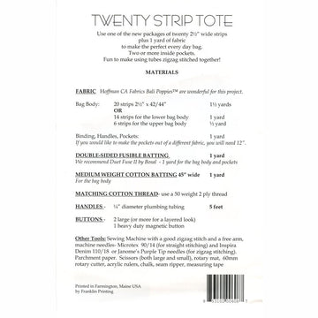 Twenty Strip Tote with Handles Pattern with Handle Tubing