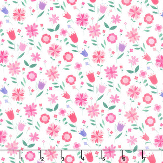 Uni the Unicorn - Flowers White Yardage