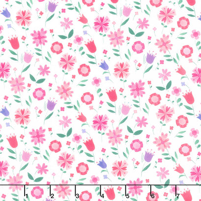 Uni the Unicorn - Flowers White Yardage