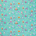 Unicorn Kingdom - Unicorn and Castles Teal Metallic Yardage Primary Image