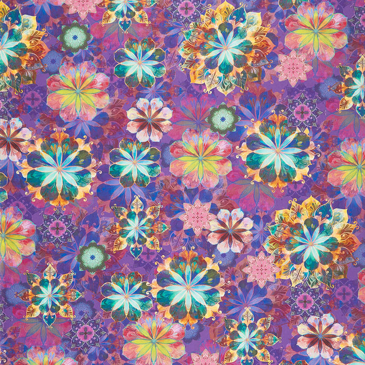 Venice - Flowers Jewel Purple Digitally Printed Yardage
