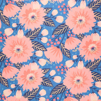 Vibrant Blooms - Canvas Dahlia Party Dark Blue Yardage