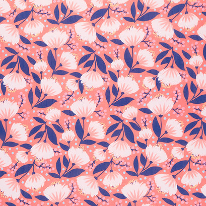 Vibrant Blooms - Fan Flowers Coral Yardage