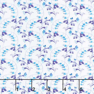 Violet Twilight - Pearly Scrolling Buds White Pearlized Yardage