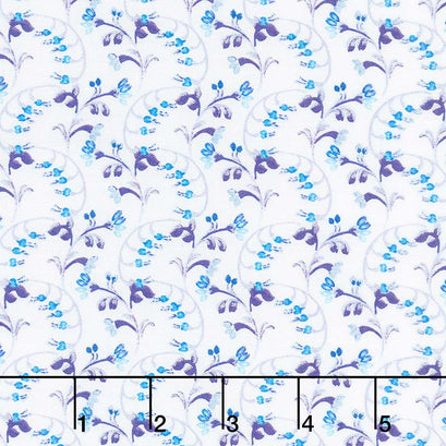 Violet Twilight - Pearly Scrolling Buds White Pearlized Yardage
