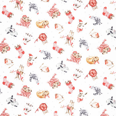 Warm Wishes - Tossed Animals Ultra White Yardage