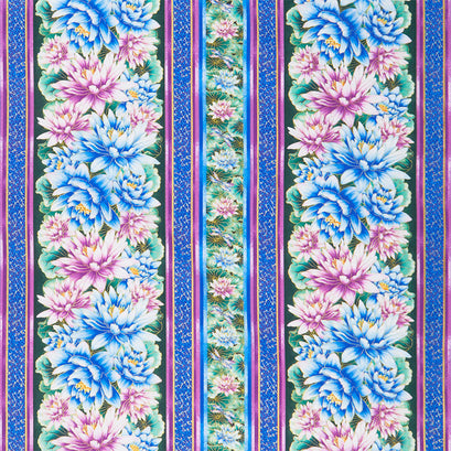 Water Dance - Water Lily Border Stripe Metallic Yardage