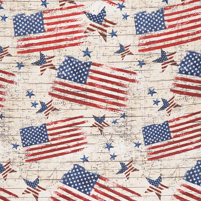 We the People - Rustic American Stars and Stripes Natural Yardage