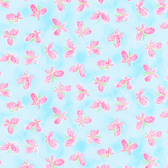 Whimsy Daisical - Butterflies Blue Yardage