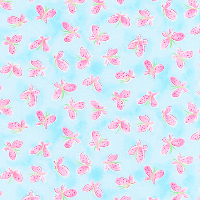 Whimsy Daisical - Butterflies Blue Yardage
