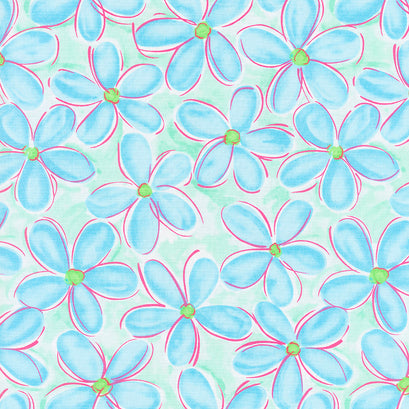 Whimsy Daisical - Large Daisy Blue Yardage